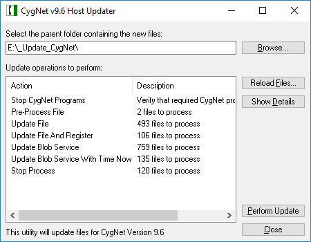 CygNet Host Updater sample dialog box